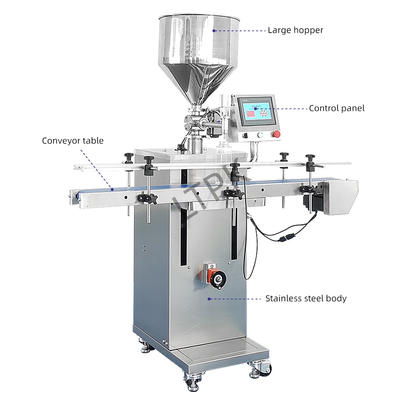 LT-SMG1F Automatic Vertical Liquid And Paste Chocolate Honey Jar Cosmetics Piston Chili Sauce Filling Machine With Conveyor (3).jpg